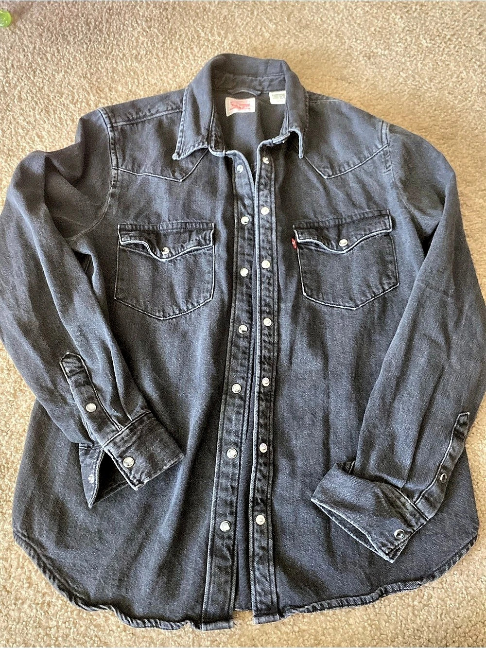 Levi's Barstow Western Shirt Size S Black Denim Pearl Snap